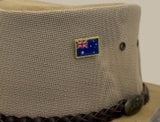 Australia flag hatpin on Jacaru hat