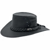A Black Jacaru 1001A Kangaroo hat with a foldable leather crown and a braided leather band around the base.