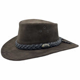 Dark brown suede Australian bush hat with braided band