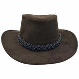 brown suede Australian bush hat with braided band.