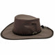 A brown Jacaru 104 Bushbreeze Camper hat with a mesh crown and chinstrap.