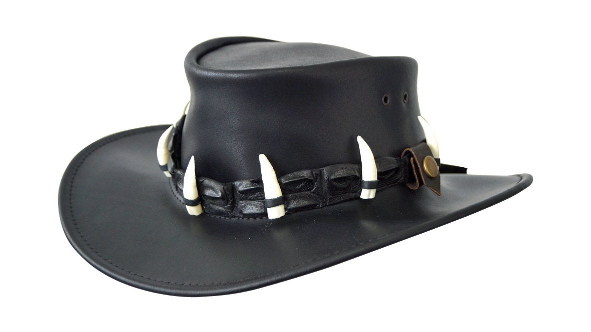 A black Dundee Croc 9 Croc Teeth Hat with crocodile teeth embellishments around the crown.