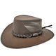 A brown Jacaru 130 Roo Koolaroo hat with kangaroo leather and a breathable mesh crown.