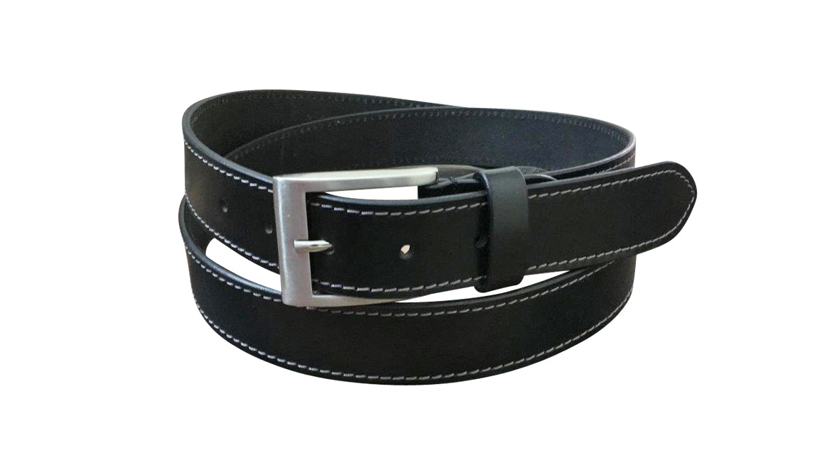 Jacaru 6014 Stitched Leather Belt 35mm&nbsp;in Black