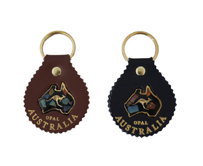 Jacaru 6403 Keyring Round with Opal, Leather