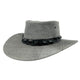Stonewash Grey Jacaru 1134 Wild Roo Croc Digger Hat with decorative band on a white background