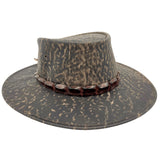 Stonewash Brown Jacaru 1134 Wild Roo Croc Digger Hat with decorative band on a white background