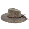 Stonewash Brown Jacaru 1134 Wild Roo Croc Digger Hat with a decorative band on a white background