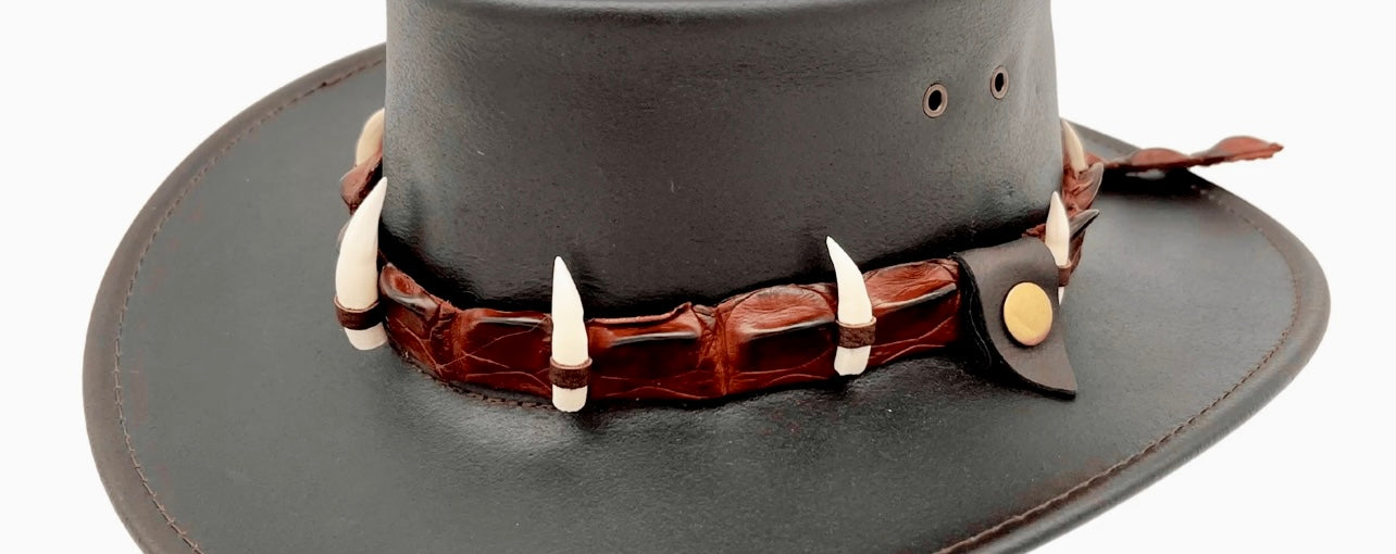 Jacaru 6569 Crocodile Leather Hatband with 9 Croc Teeth